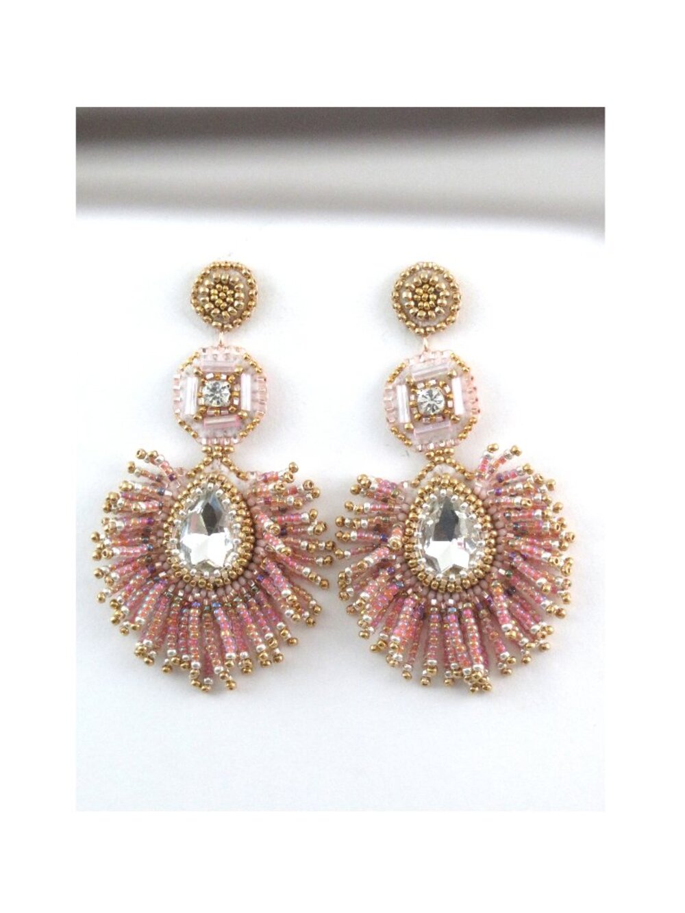 Lush fringe earrings crystal blush